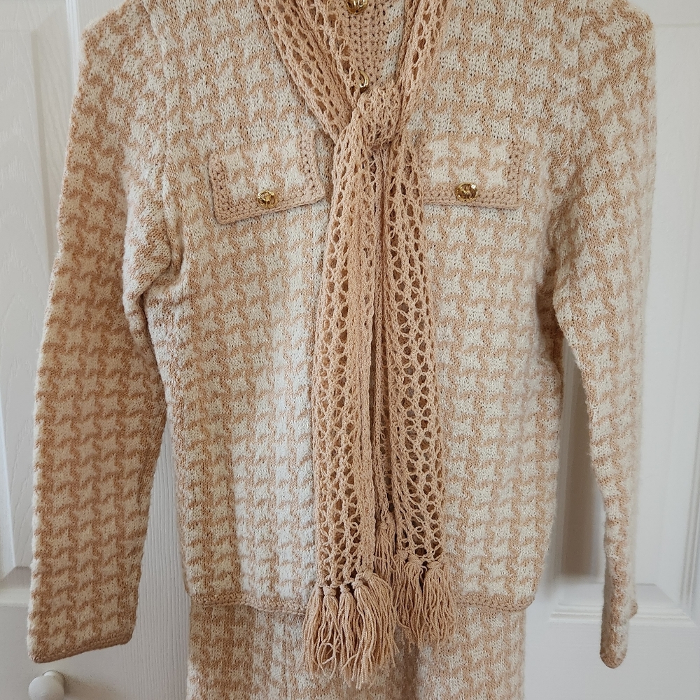 Vintage 70's St. John Knits for Saks Fifth Avenue Dress Jacket Belt & Scarf